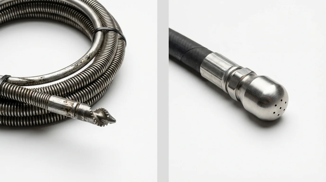 Drain snake cable and hydro jetting nozzle used for drain cleaning in Arcata, CA