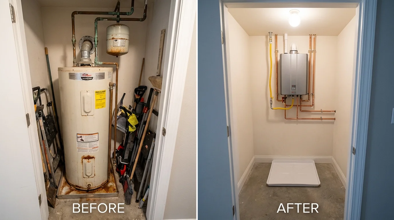 Tank water heater versus wall-mounted tankless unit comparison for Arcata, CA homeowners